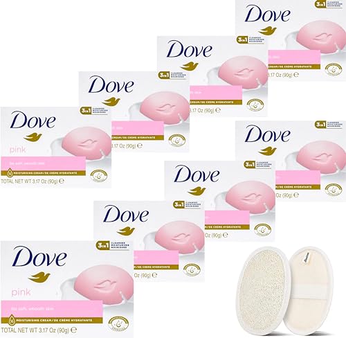 Beauty Bar Soap Bulk Pack of 8 Bars, 3.15 Ounce Each, Plus 1 Loofah Sponge Pad F966