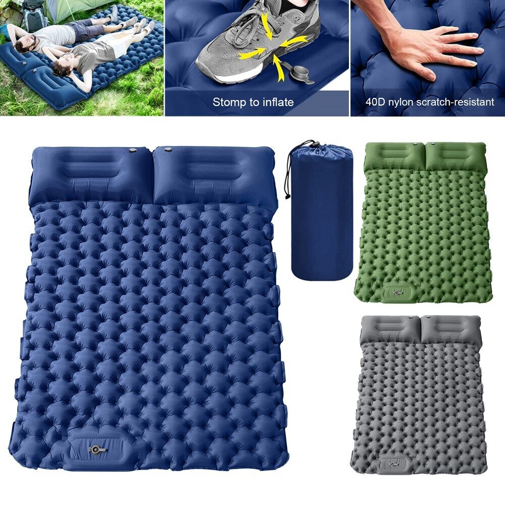 Double Camping Sleeping Pad with Air Pillow 2 Person Inflatable Mat K813555