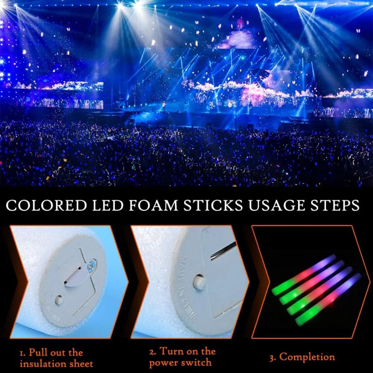 100 PCS LED Light up Foam Sticks 18 inch Glow Stick Z5825