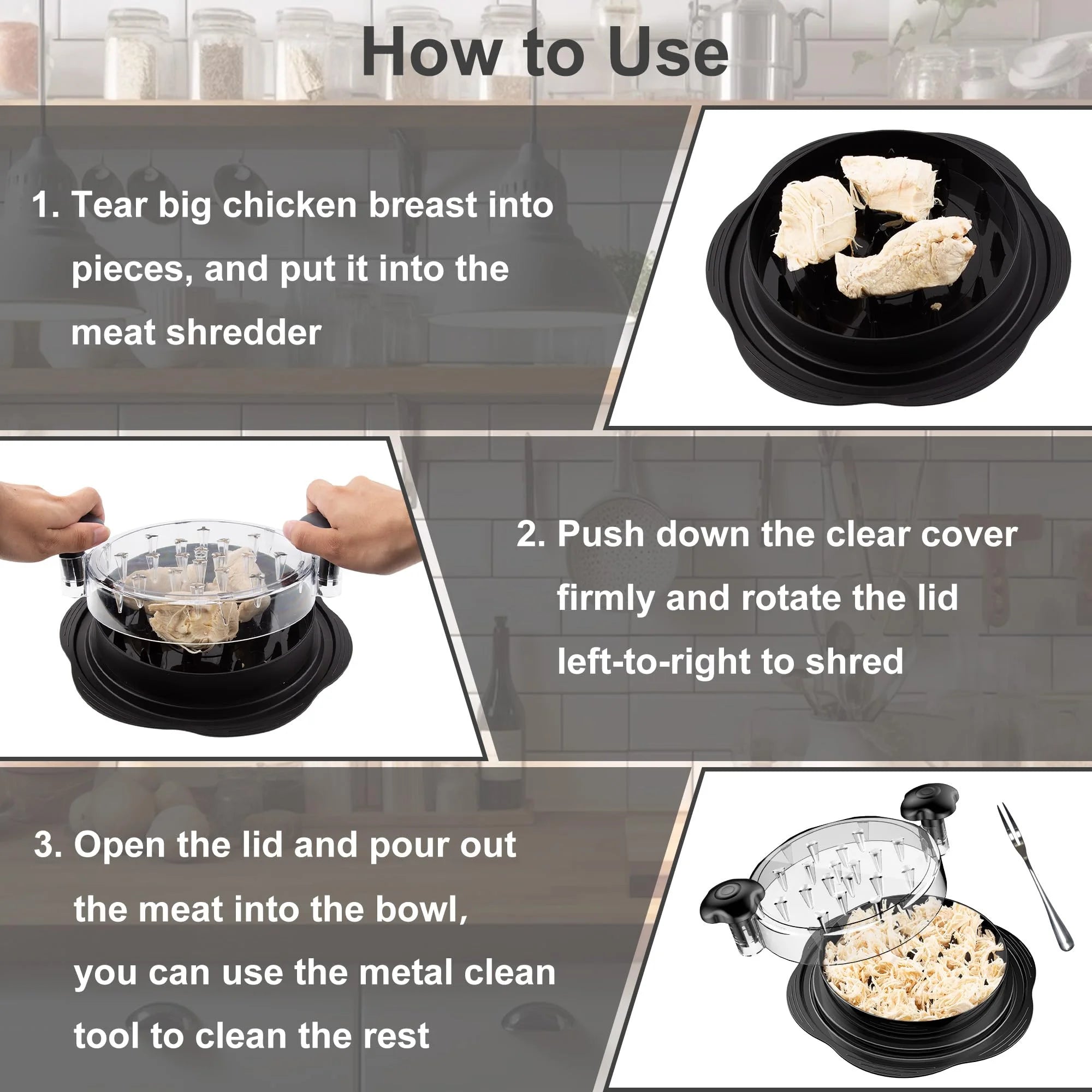 Large Chicken Breast Shredder Tool with Brush and Fork G15473