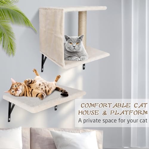 Grey 4 PCS Wood Cat Wall Shelves M6706