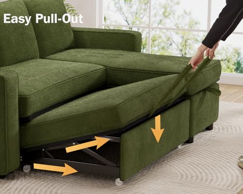 Green Chenille L Shaped Sleeper Sofa with Pull Out Bed O807