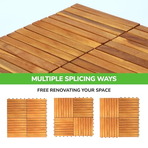 10 PCS Waterproof Acacia Wood Patio Tiles, 12”x12” (10sq.ft per Box) L901