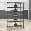 6 Tier Wire Shelving Unit, NSF Heavy Duty Height Adjustable Metal Shelving with Wheels, 18"x48"x82" Black Y25667