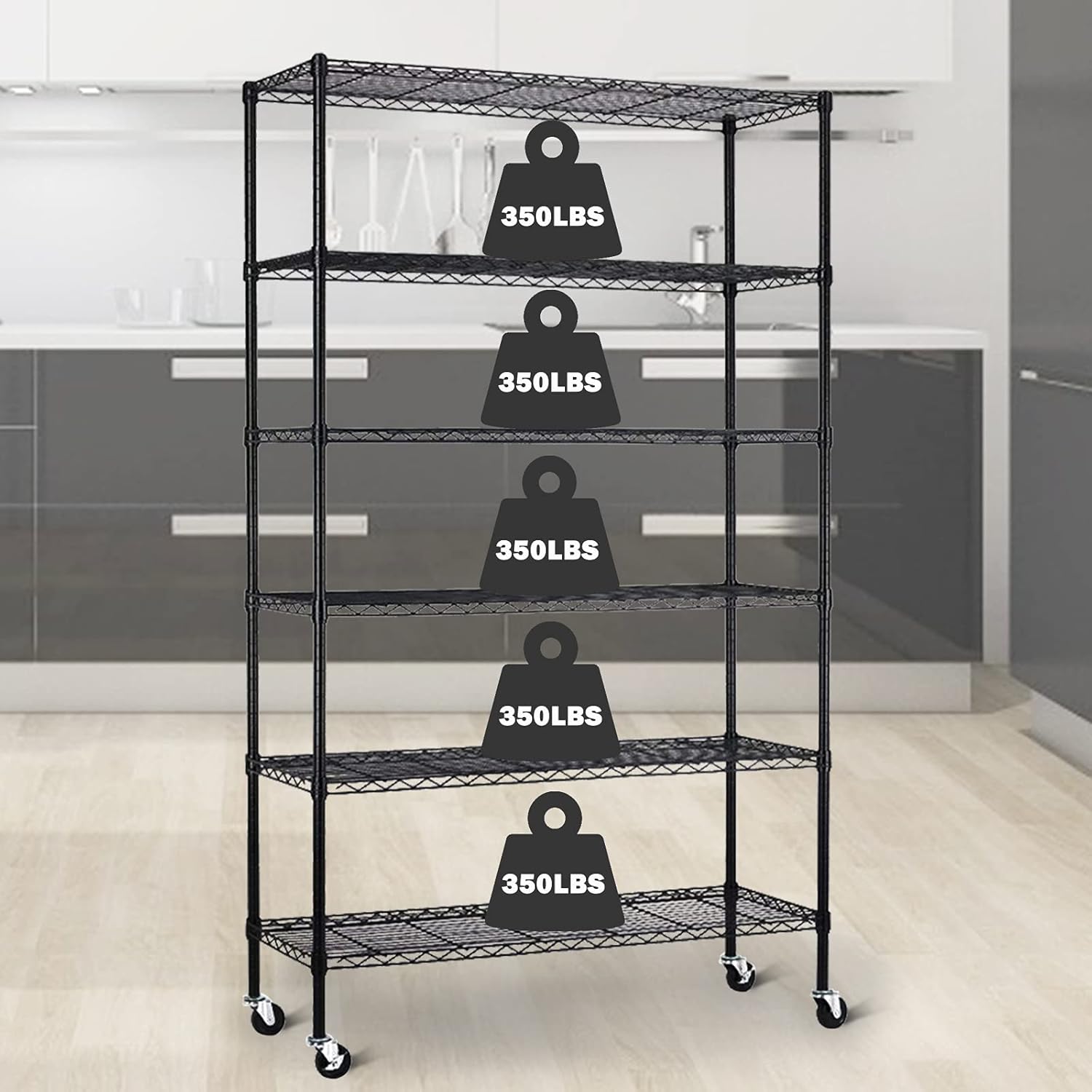 6 Tier Wire Shelving Unit, NSF Heavy Duty Height Adjustable Metal Shelving with Wheels, 18"x48"x82" Black Y25667