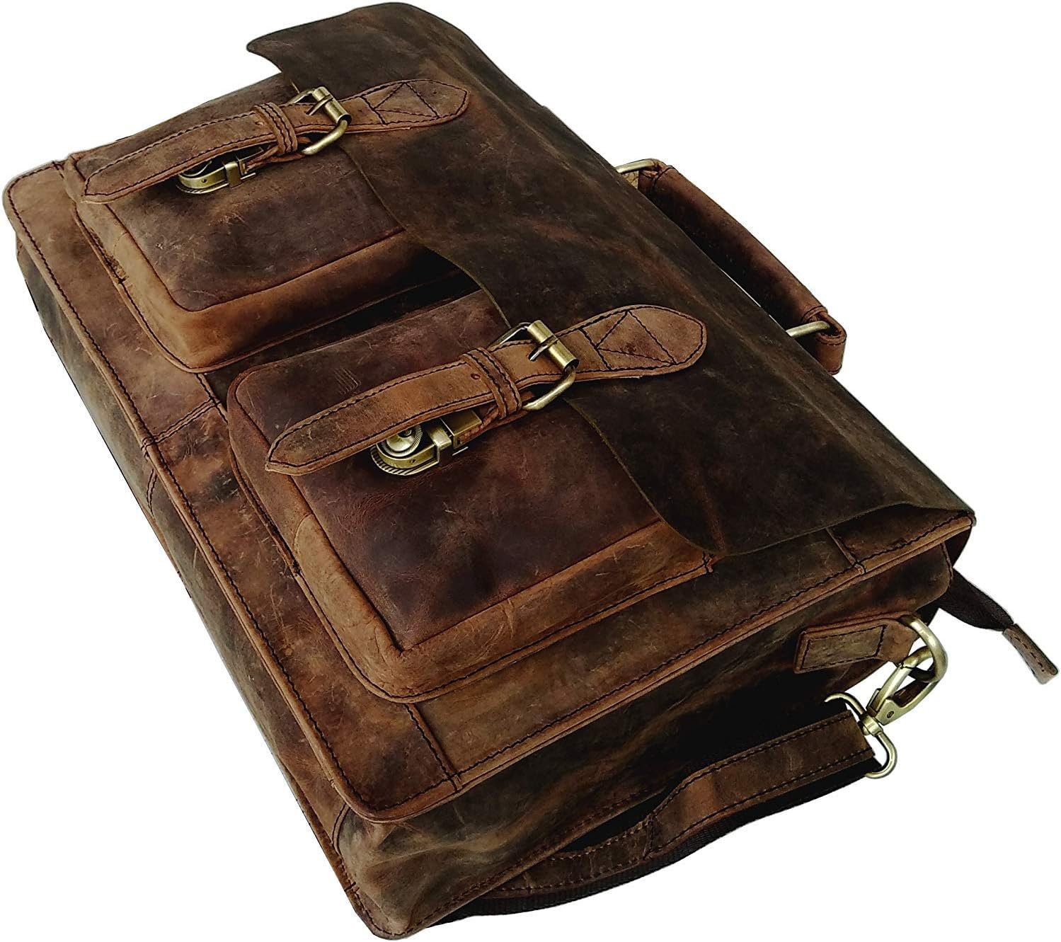 Retro Genuine Buffalo Vintage Leather Laptop Messenger Shoulder Bag (15 inch) W57857