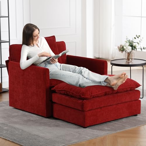 Blue Chenille Oversized Accent Chair with Ottoman Q994220
