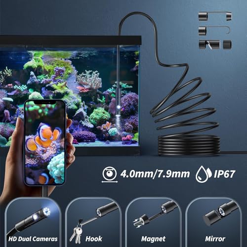 1920P HD Borescope with 8 Adjustable LED Lights, 16.4ft Semi-Rigid Snake Camera A976