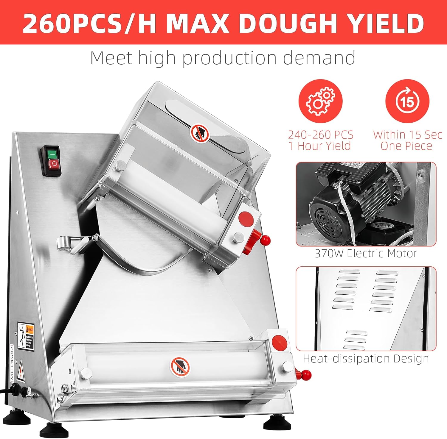 Commercial Pizza Dough Roller Sheeter, Max 12", Automatic 370W Electric, Stainless Steel G5879