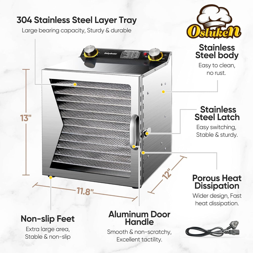 12 Stainless Steel Trays Food Dehydrator with Timer and Temperature Control H1290