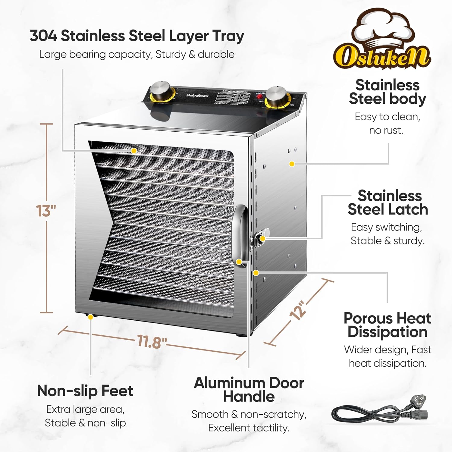 12 Stainless Steel Trays Food Dehydrator with Timer and Temperature Control H1290