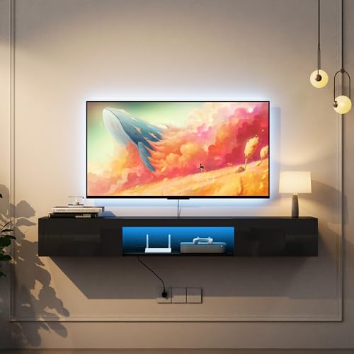 65" Floating TV Stand with LED Lights and Storage S159