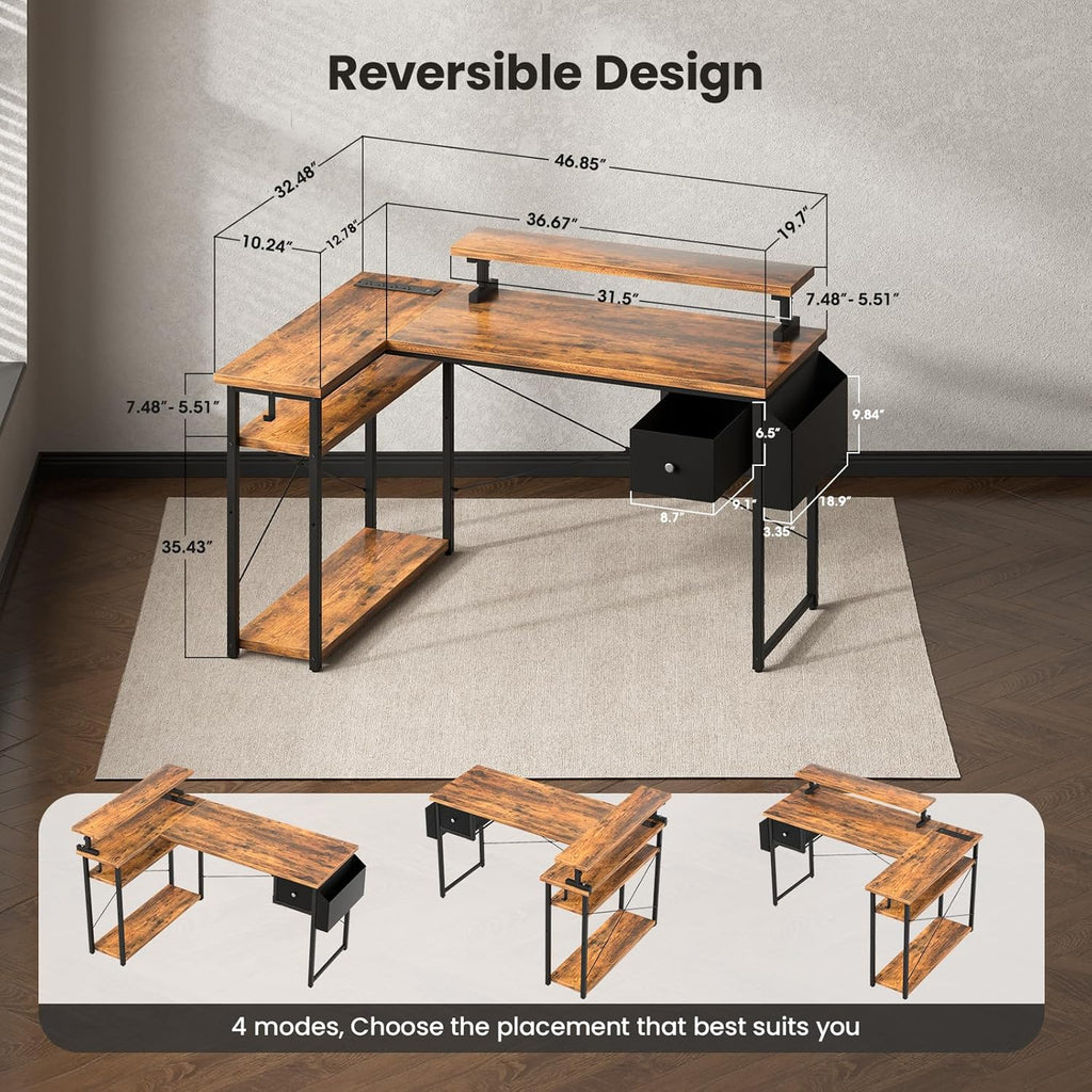 47 Inch L Shaped Computer Desk with RGB Lights Y295340