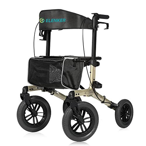 Compact Folding All-Terrain Rollator Walker with Rubber Wheels (Orange) S2282