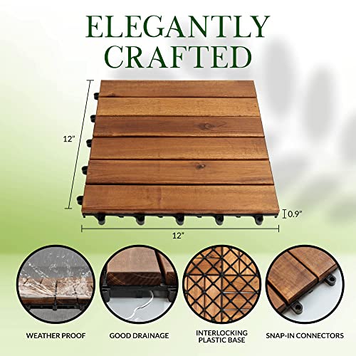 Acacia Wood Interlocking Deck Tiles (Pack of 10) 12"x12" B51814