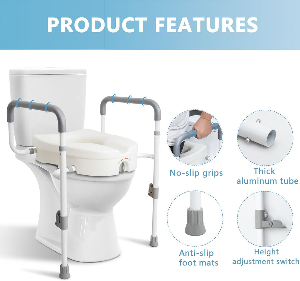 Raised Toilet Seat with Adjustable Padded Arms T1462
