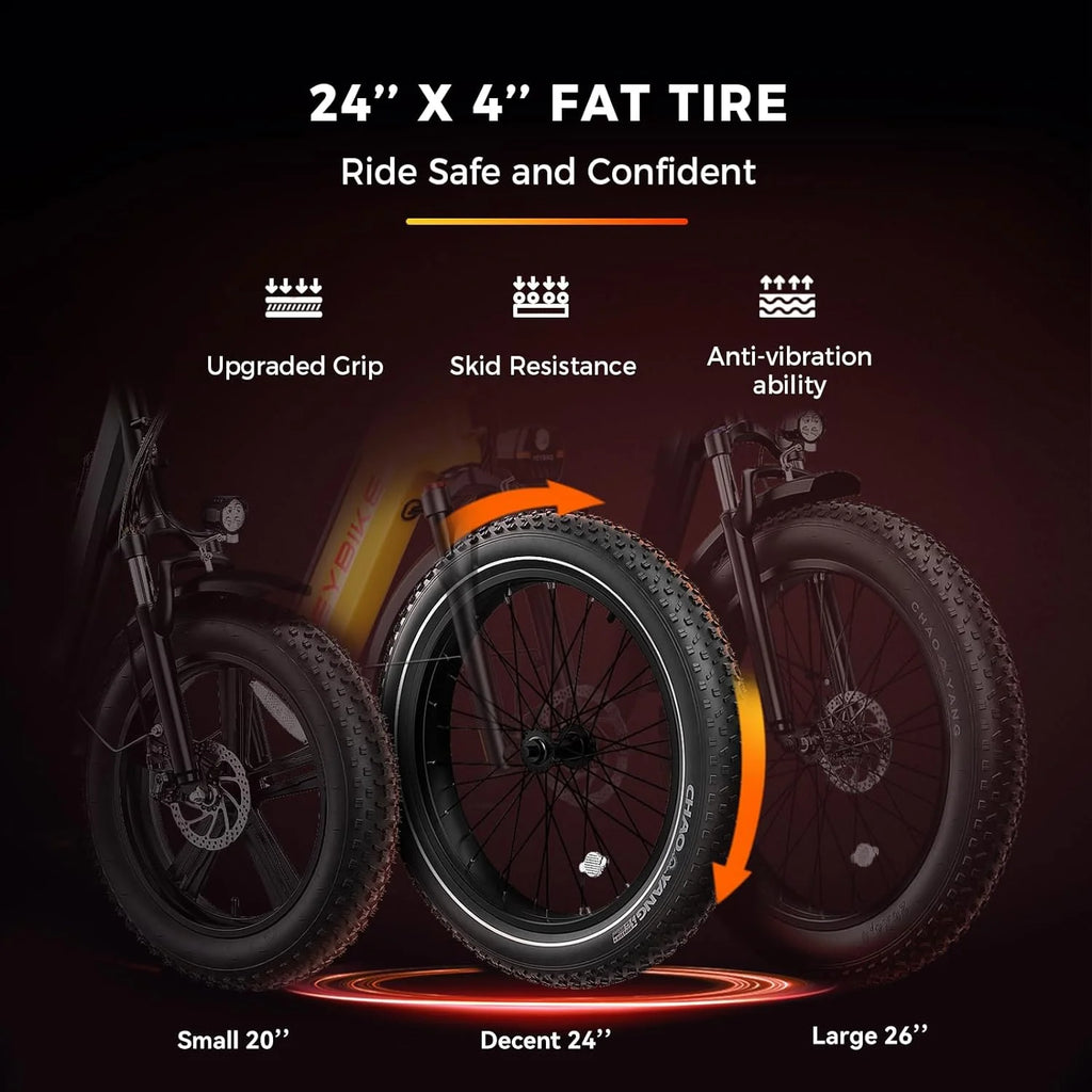 Electric Bike 750W Foldable Ebike with 48V 14.4AH Removable Battery 24" x 4.0" Fat Tire Step-Thru Electric Bicycle V450