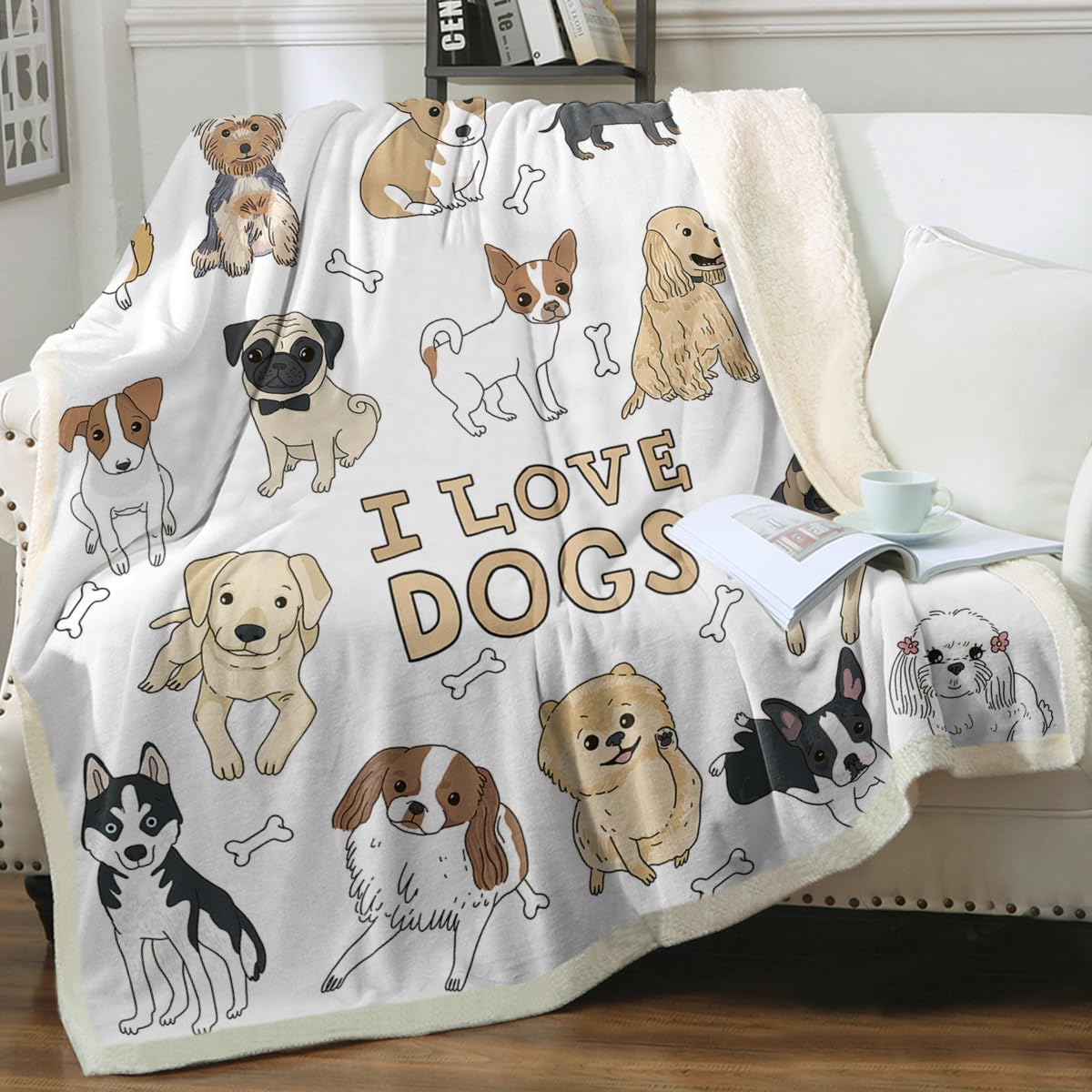 Puppy Print Sherpa Fleece Throw Blanket, Twin (60"X80") O660858