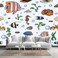 Peel and Stick Wallpaper underwater world sea jellyfish seaweed cartoon style Deep ocean Canvas Wallpaper Wall Decor Wall Art Removable Wall mural A748098