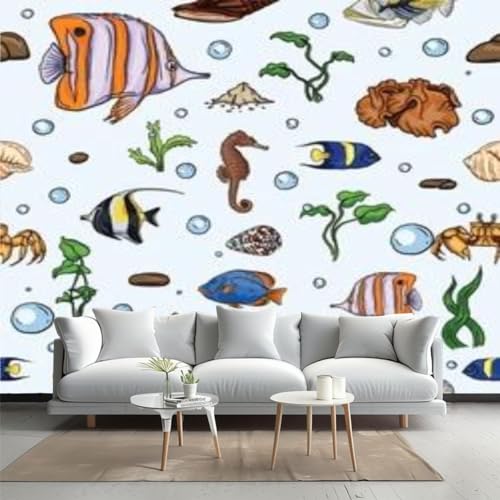 Peel and Stick Wallpaper underwater world sea jellyfish seaweed cartoon style Deep ocean Canvas Wallpaper Wall Decor Wall Art Removable Wall mural A748098