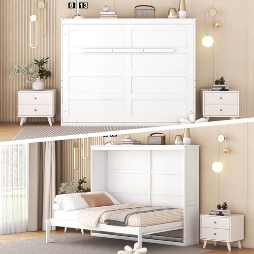 White Full Size Murphy Bed with Storage Cabinets G631
