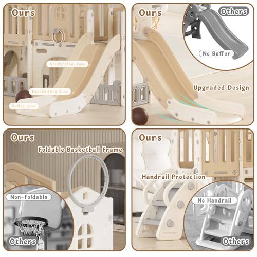Gray 8 in 1 Toddler Slide Set with Basketball Hoop P894