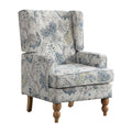 Blue Floral Upholstered Accent Chairs Set of 2 with Wood Legs W2158