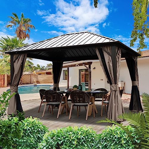 10'x12' Hardtop Metal Gazebo with Sidewalls Curtains N55620