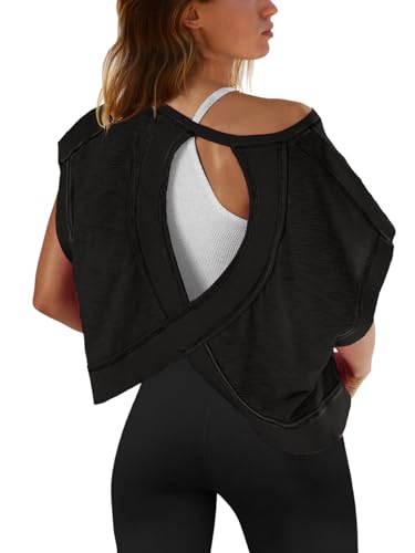 Womens Open Back Short Sleeve Athletic Crop Top U390960