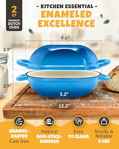 2QT Enameled Oval Cast Iron Dutch Oven T363