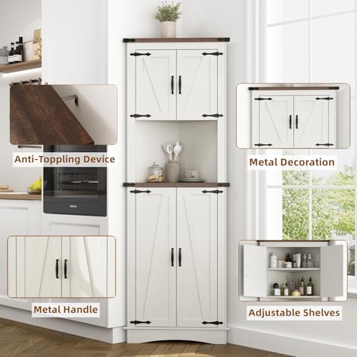 Tall Farmhouse Corner Cabinet with 4 Doors and Adjustable Shelves B731
