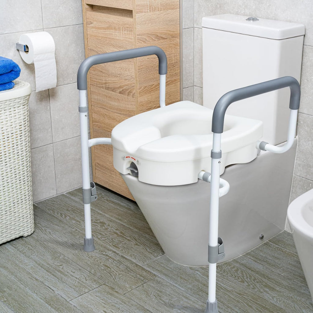 Raised Toilet Seat with Adjustable Padded Arms T1462