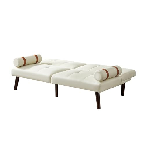 White Linen Convertible Sofa Bed with Adjustable Backrests M57833