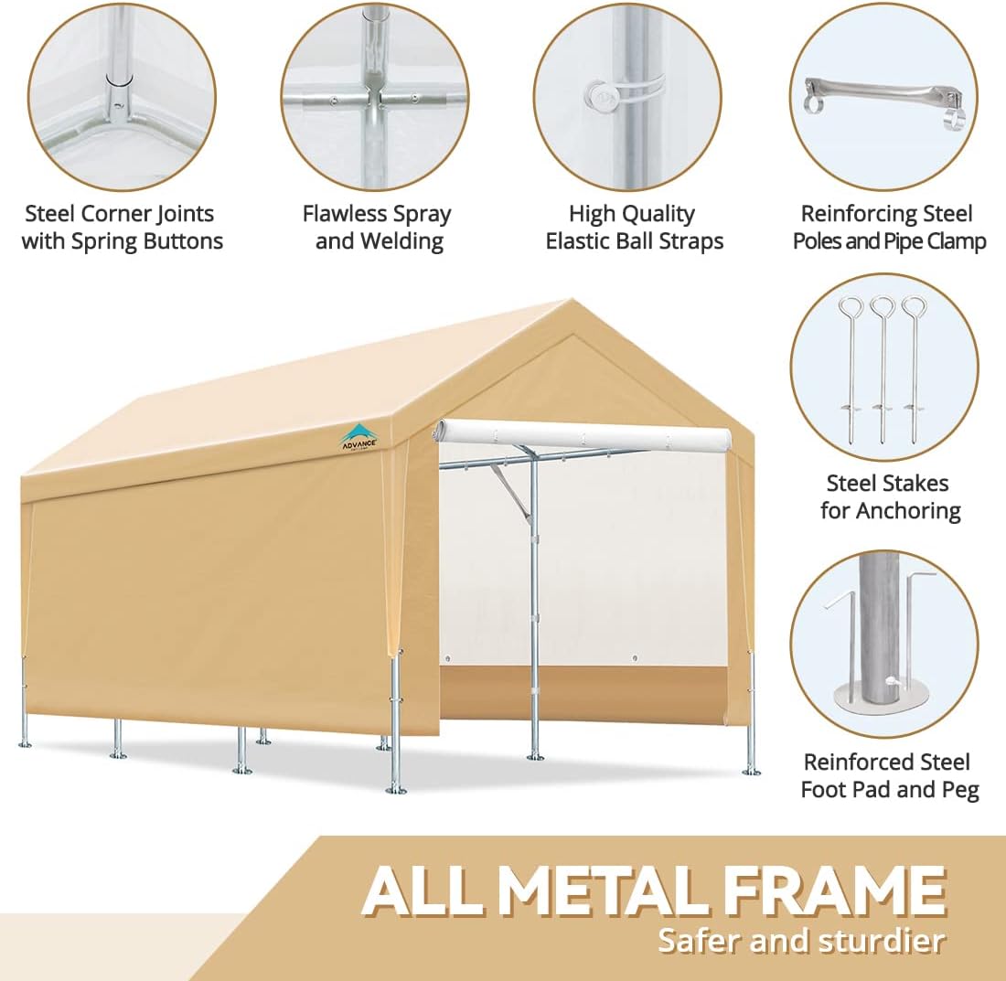 Beige Adjustable Heavy Duty Carport Canopy E3853