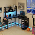 L Shaped Computer Desk with LED Lights and Power Outlets and USB Port S7697
