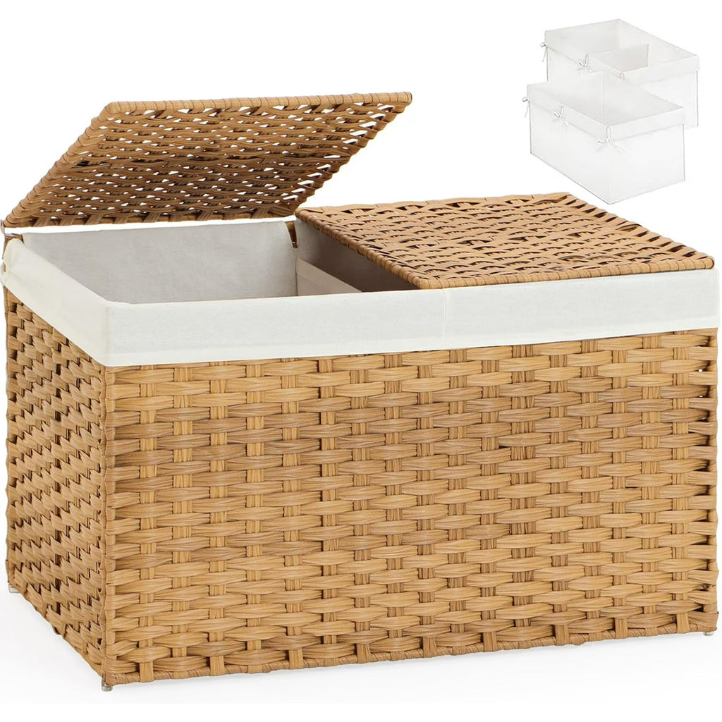 Natural Woven Rattan Storage Basket with Lid 42.3 Gallon N50059