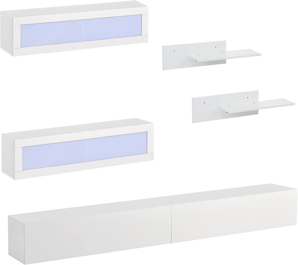 Wall Mount Floating Entertainment Center with 4 Storage Cabinets and 2 Shelves, High Gloss TV Stand J215309