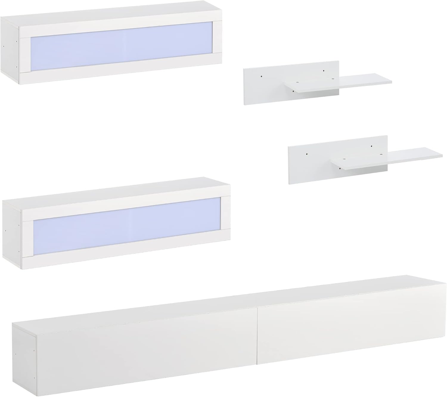 Wall Mount Floating Entertainment Center with 4 Storage Cabinets and 2 Shelves, High Gloss TV Stand J215309