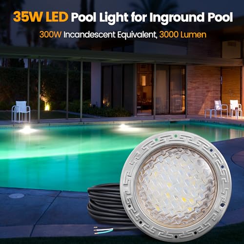 LED Pool Light, 12V AC, 10 inch, 30W, 3000LM, 6500K Cool White, 100FT Cord X592758