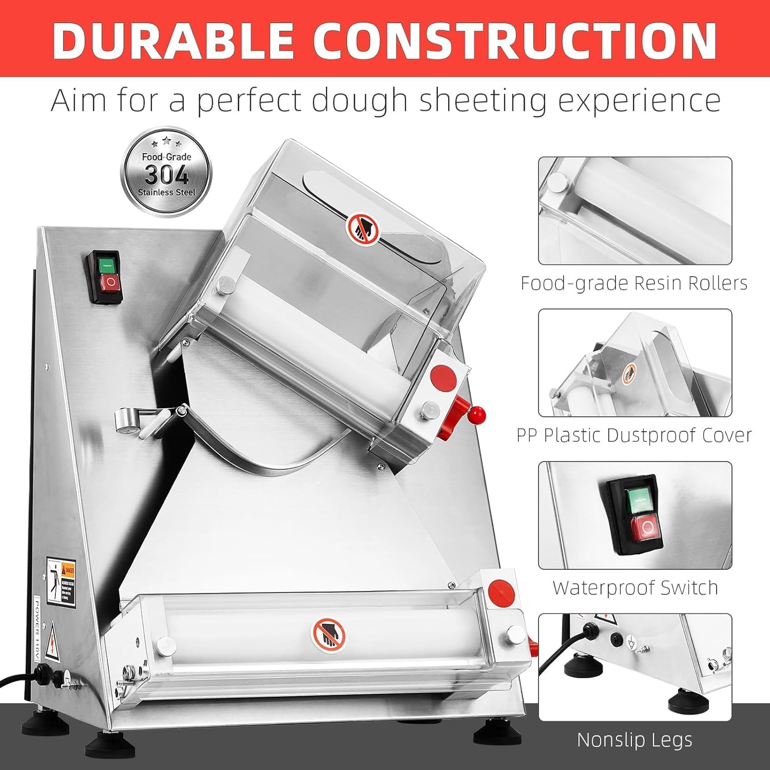 Commercial Pizza Dough Roller Sheeter, Max 12", Automatic 370W Electric, Stainless Steel G5879