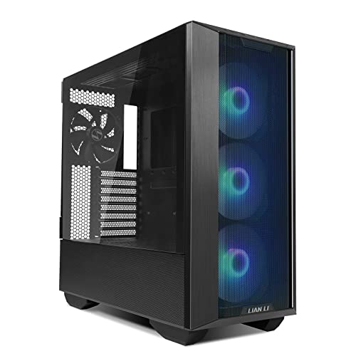 Black E-ATX PC Case with Tempered Glass Doors, Mesh Panels, 4x140mm PWM Fans H553961