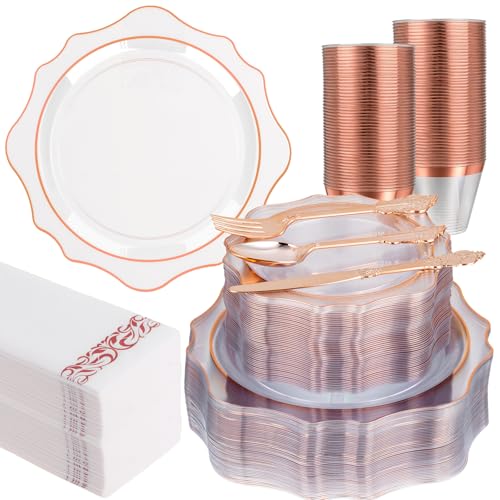 350 PCS Clear and Gold Plastic Plates, 50 Cups, 150 Silverwares, 50 Napkins F668040