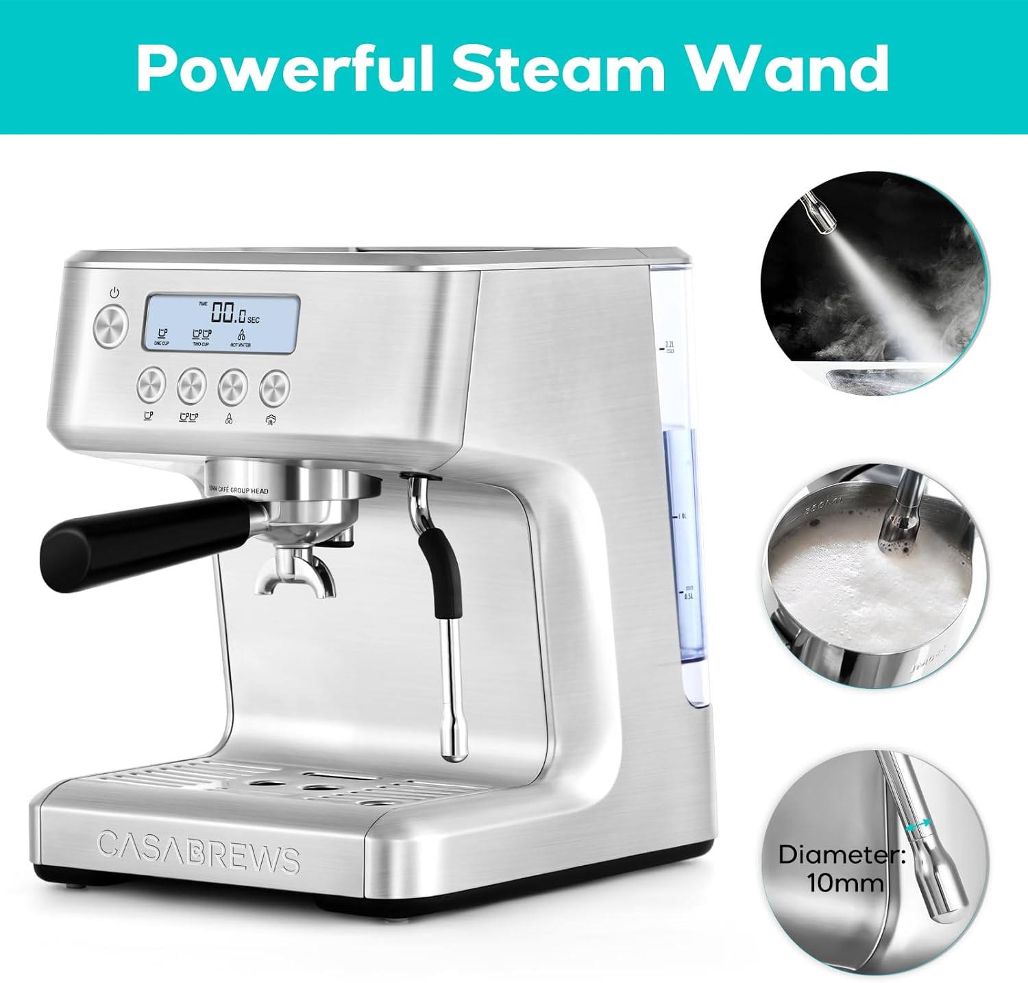 Espresso Machine with LCD Display and Milk Frother Steam Wand I312