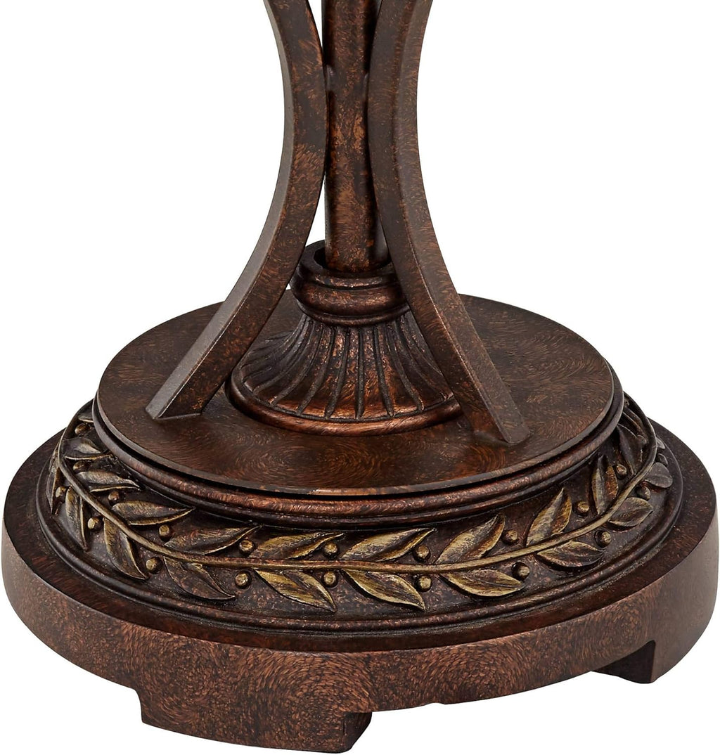 Bronze Brown Table Lamp with Antique Glass Shade Z37842