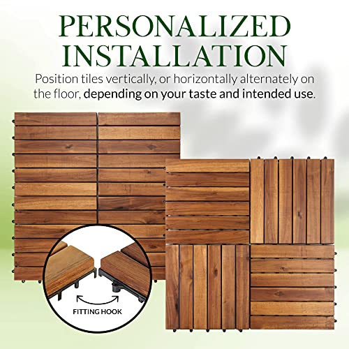 Acacia Wood Interlocking Deck Tiles (Pack of 10) 12"x12" B51814