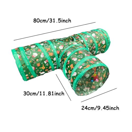 Christmas Cat Tunnel 3-Way Tube Toy with Crinkle and Peek Holes J252582