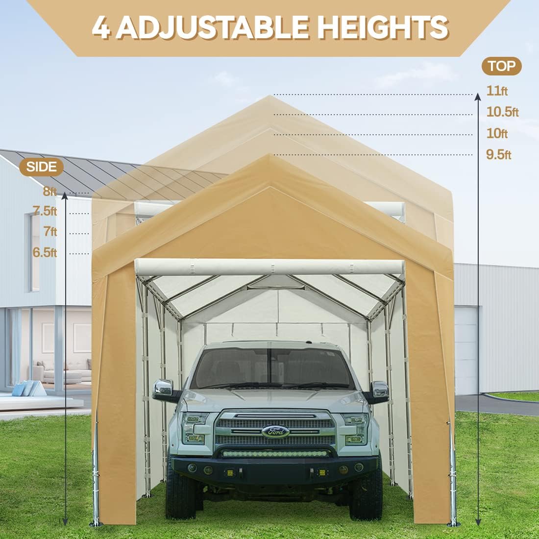 Beige Adjustable Heavy Duty Carport Canopy E3853