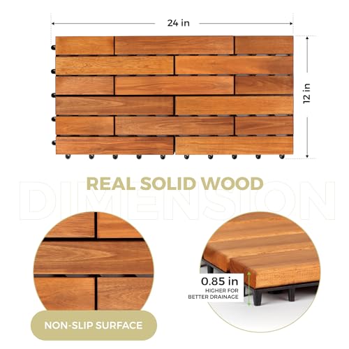 Solid Wood Interlocking Deck Tiles, Pack of 6, 24" x 12", Natural Color Z3294