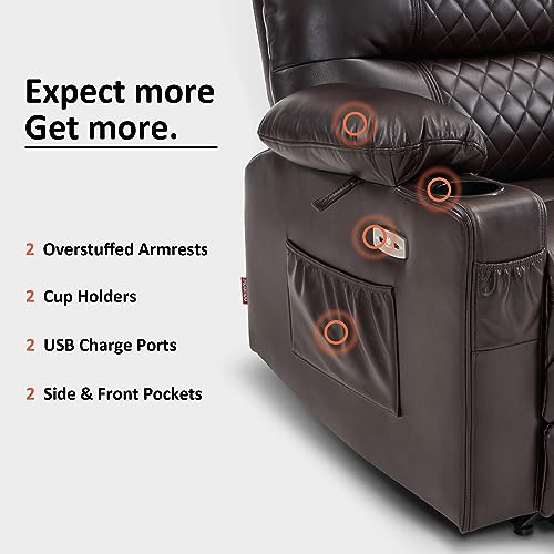 Brown Faux Leather Power Recliner Chair with Heat and Vibration Massage U6264