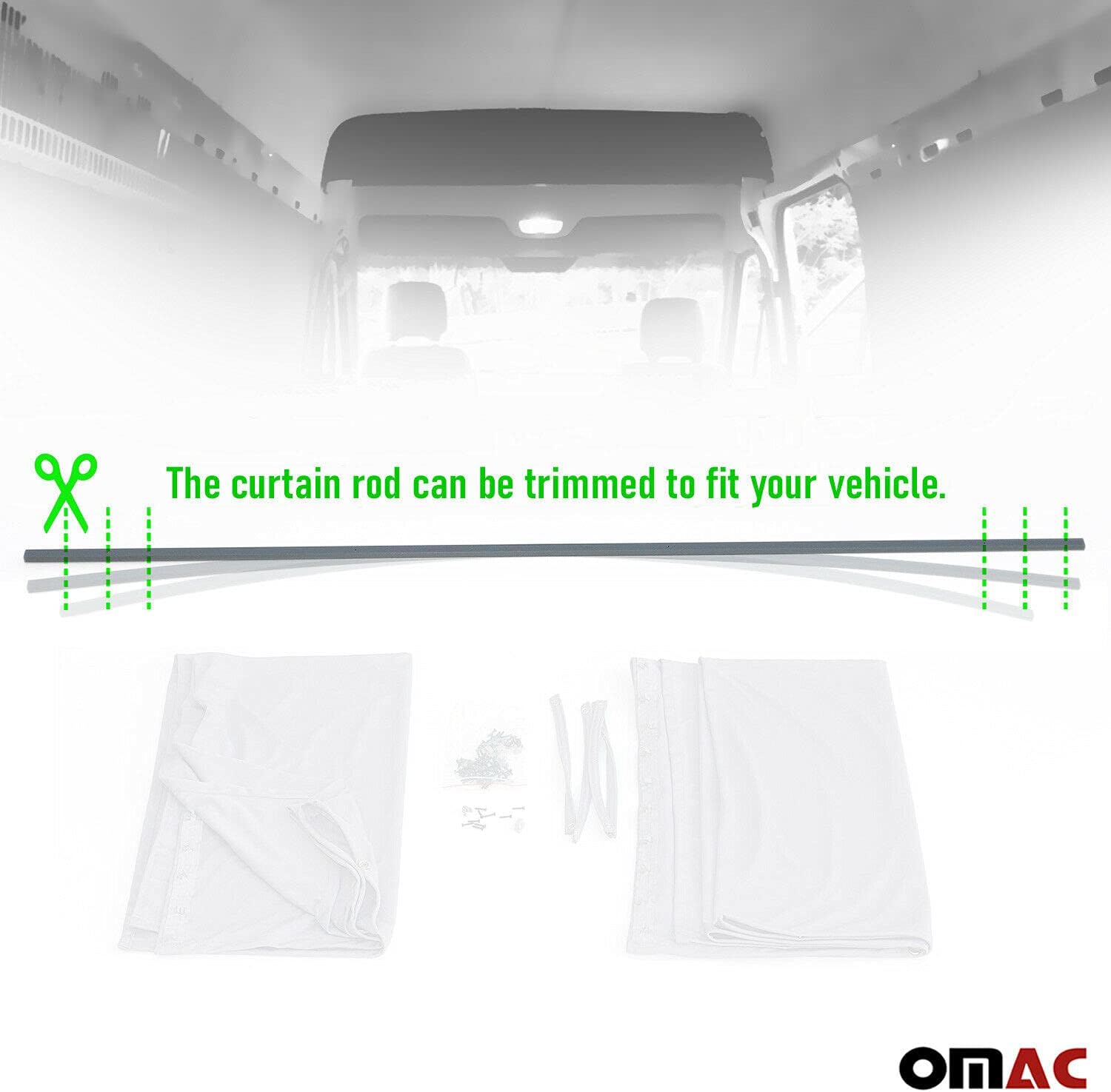 Grey Van Divider Curtains Sunshade Blinds Kit 2 pcs. Curtains 1pcs. Profiles Screws V5243
